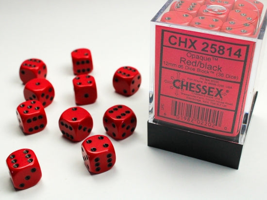Opaque Red/black 12mm d6 Dice Block (36 dice)