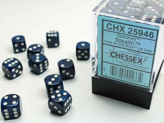 Speckled Stealth 12mm d6 Dice Block (36 dice)