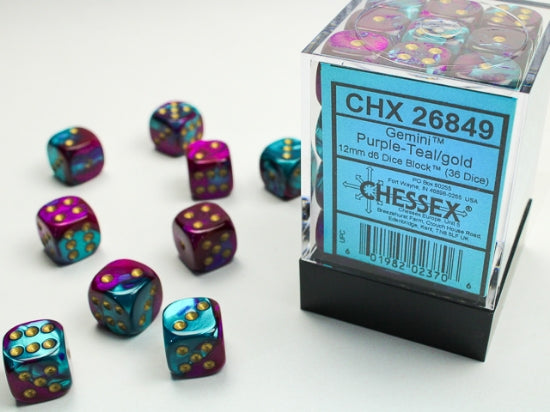 Gemini Purple-Teal/gold 12mm d6 Dice Block (36 dice)