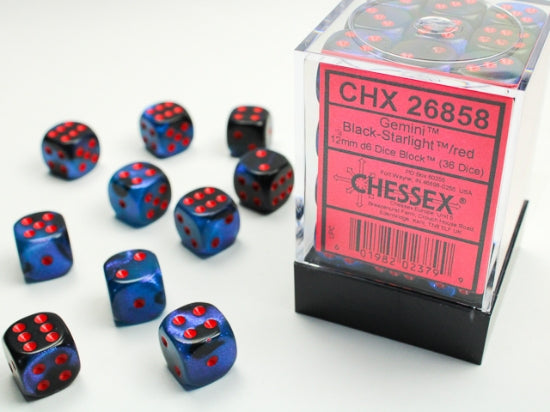 Gemini Black-Starlight/red 12mm d6 Dice Block (36 dice)