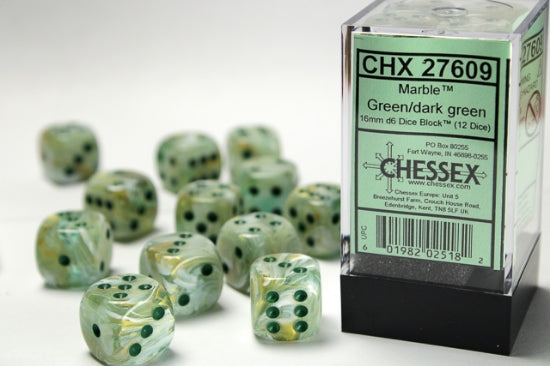 Marble Green/dark green 16mm d6 Dice Block (12 dice)