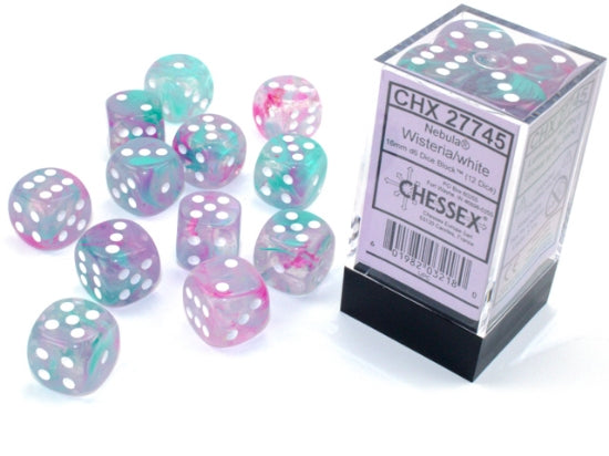 Nebula Wisteria/white Luminary 16mm d6 Dice Block (12 dice)