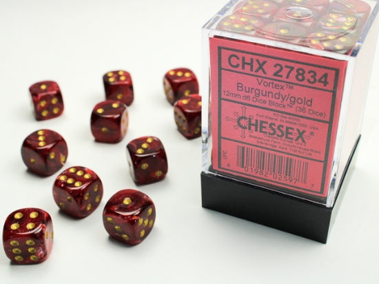 Vortex Burgundy/gold 12mm d6 Dice Block (36 dice)