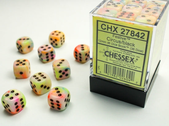 Festive Circus/black 12mm d6 Dice Block (36 dice)