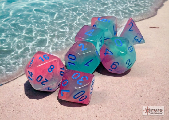 Gemini Gel Green-Pink/blue Luminary Polyhedral 7-Dice Set