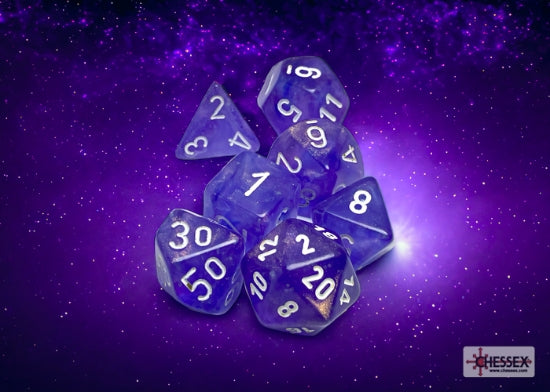 Borealis Purple/white Luminary Polyhedral 7-Dice Set