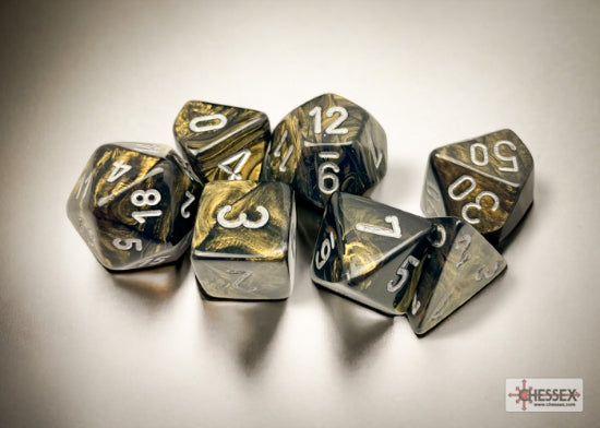 Leaf Black Gold/silver Polyhedral 7-Dice Set