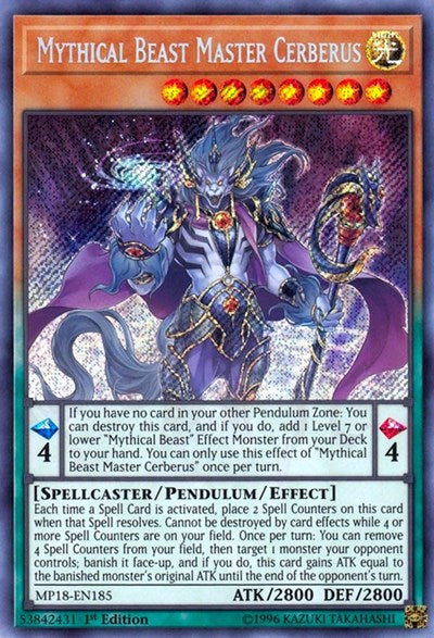 Mythical Beast Master Cerberus (Secret Rare) [MP18-EN185-SeR]
