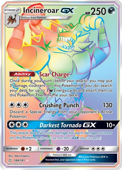 Incineroar GX - 188/181 (Secret Rare) [TEU-188-SR]