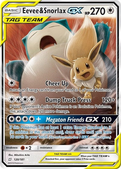 Eevee & Snorlax GX - 120/181 (Ultra Rare) [TEU-120-UR]