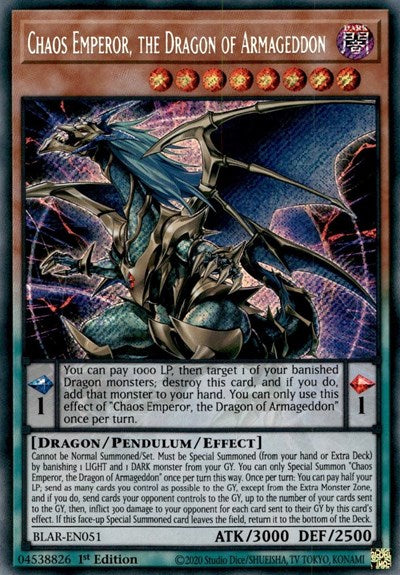 Chaos Emperor, the Dragon of Armageddon (Secret Rare) [BLAR-EN051-SeR]