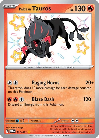 Paldean Tauros - 111/091 (Shiny Rare) [PAF-111-SHR]