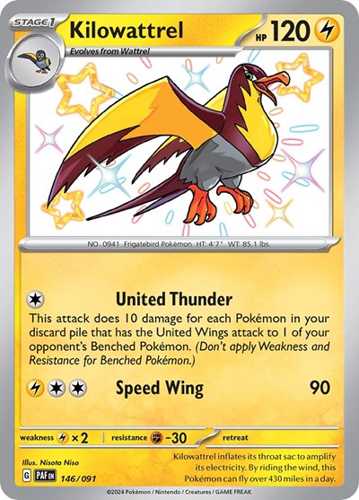 Kilowattrel - 146/091 (Shiny Rare) [PAF-146-SHR]