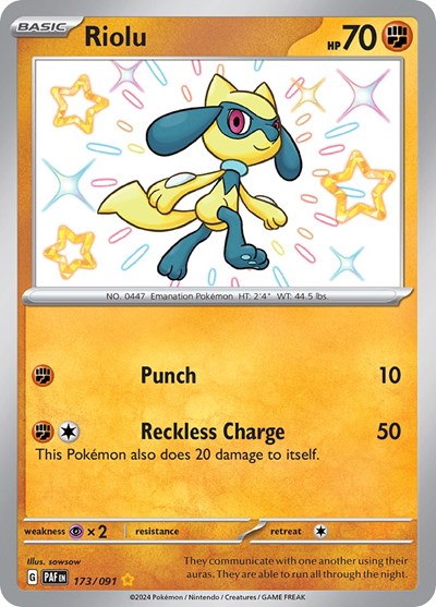 Riolu - 173/091 (Shiny Rare) [PAF-173-SHR]