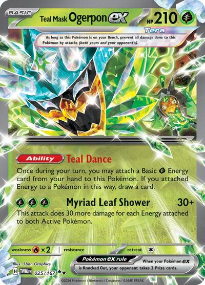 Teal Mask Ogerpon ex - 025/167 (Double Rare) [TWM-025-DR]