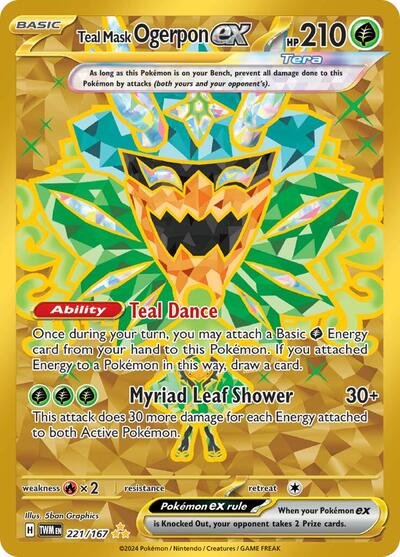 Teal Mask Ogerpon ex - 221/167 (Hyper Rare) [TWM-221-HYR]