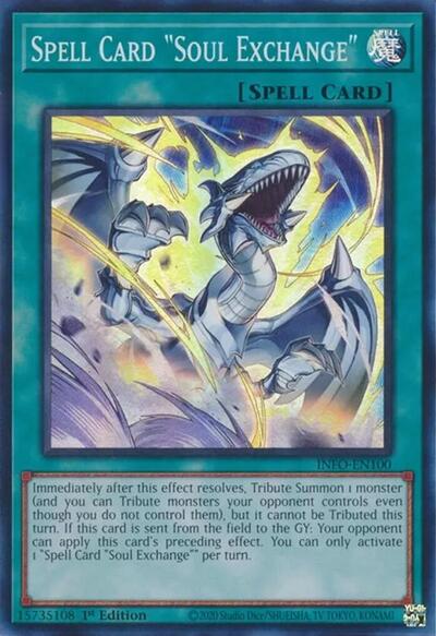 Spell Card "Soul Exchange" (Super Rare) [INFO-EN100-SuR]