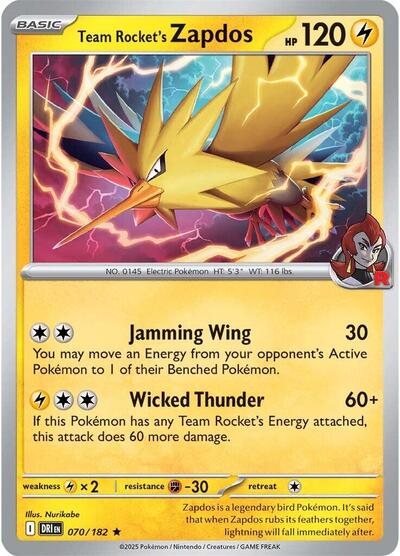 Team Rocket's Zapdos - 070/182 (Rare) [DRI-070-R]