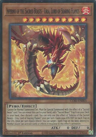 Inferno of the Sacred Beasts - Uria, Lord of Searing Flames (Super Rare) [CORI-EN005-SuR]