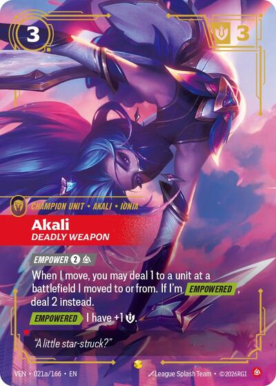 Akali - Deadly Weapon (Showcase) (Alternate Art) [VEN-021a-S-ALT]