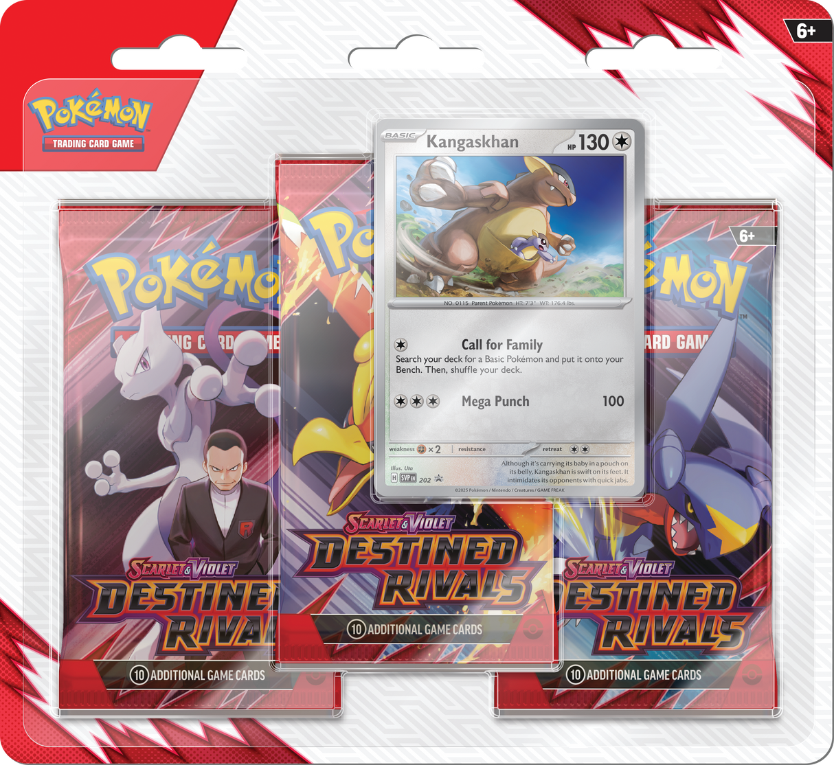 Pokémon TCG: Scarlet & Violet - Destined Rivals - Blister Pack - Three Boosters - Kangaskhan Promo Card