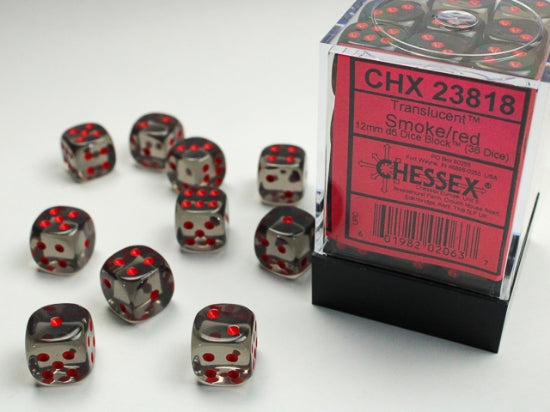 Translucent Smoke/red 12mm d6 Dice Block (36 dice)