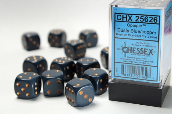 Opaque Dusty Blue/copper 16mm d6 Dice Block (12 dice)
