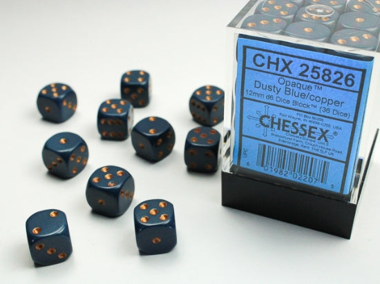 Opaque Dusty Blue/copper 12mm d6 Dice Block (36 dice)