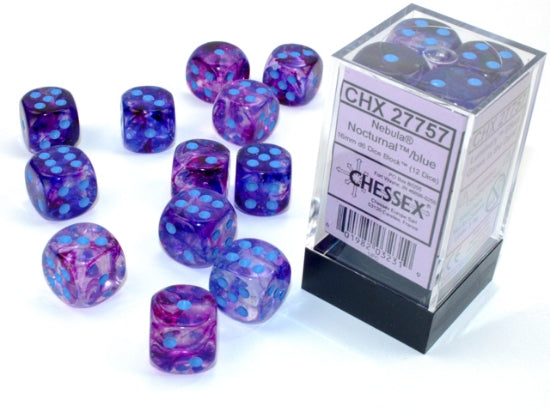 Nebula Nocturnal/blue Luminary 16mm d6 Dice Block (12 dice)