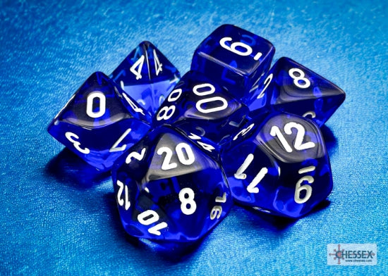 Translucent Blue/white Polyhedral 7-Dice Set