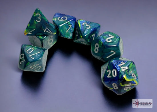 Festive Green/silver Polyhedral 7-Dice Set
