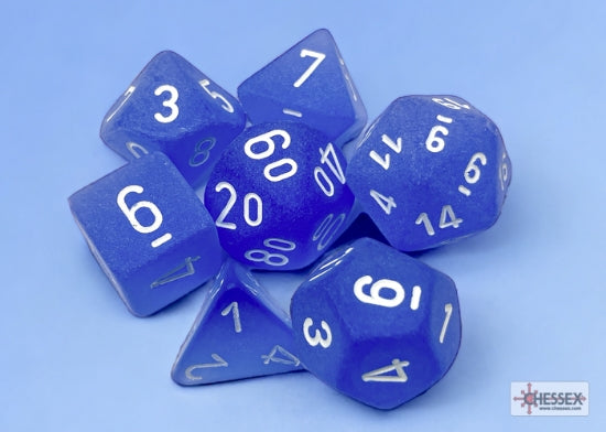 Frosted Blue/white Polyhedral 7-Dice Set