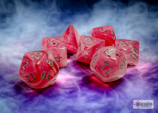 Ghostly Glow Pink/silver Polyhedral 7-Dice Set