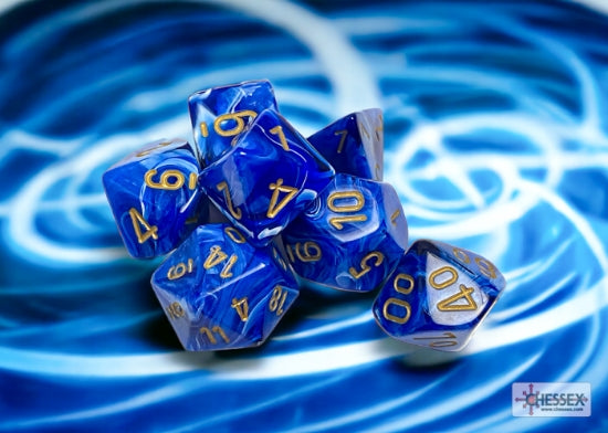 Vortex Blue/gold Polyhedral 7-Dice Set