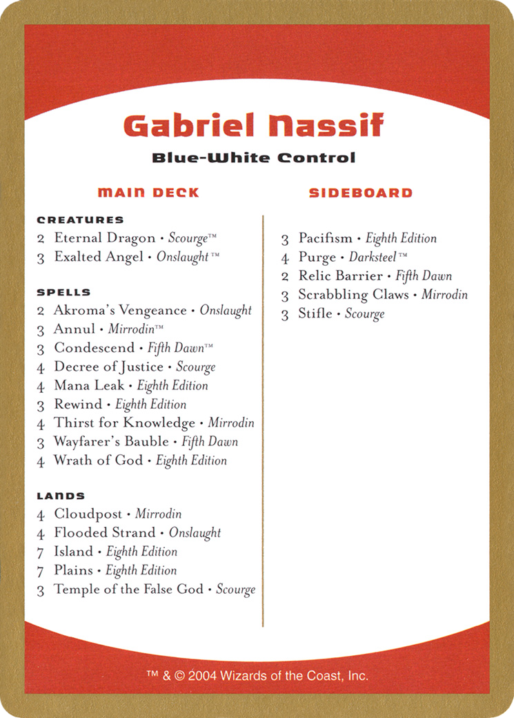 Gabriel Nassif Decklist [WC04-gn0b]