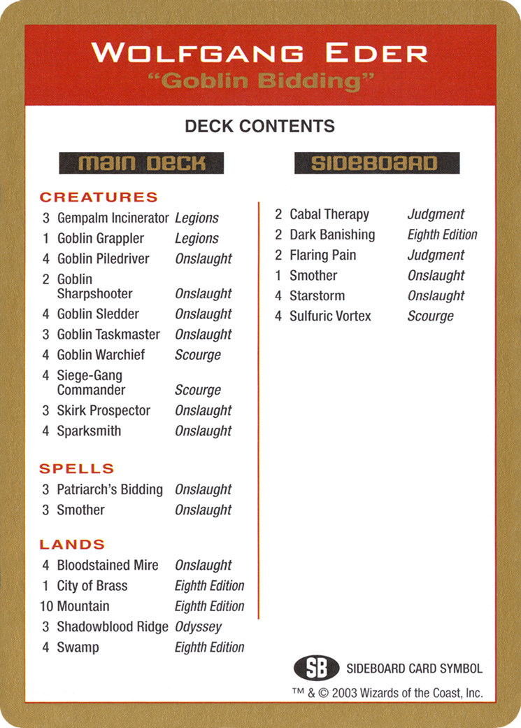 Wolfgang Eder Decklist [WC03-we0b]