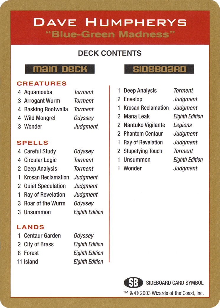 Dave Humpherys Decklist [WC03-dh0b]